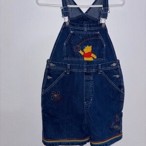 Vintage Winnie the Pooh Disney Denim Overalls With Rainbow SZ 14 Embroidered